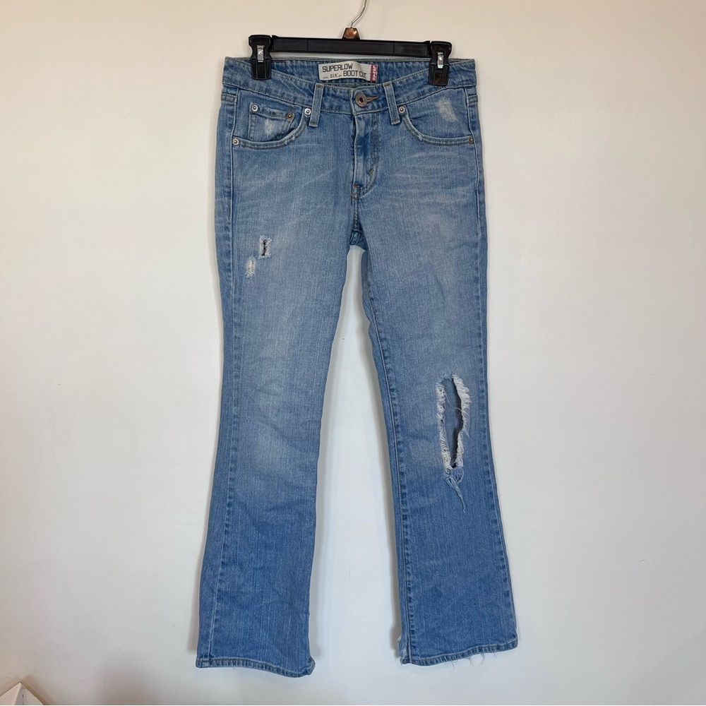 Levi’s Superlow 518 Jeans Juniors 5M Blue Low Rise Bootcut Denim Distressed